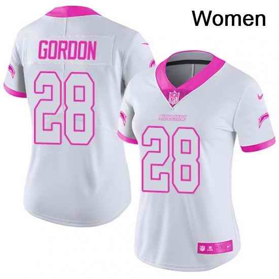 Womens Nike Los Angeles Chargers 28 Melvin Gordon Limited WhitePink Rush Fashion NFL Jersey